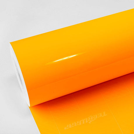 TeckWrap Sunflower Yellow (CG12-HD) gloss vinyl wrap roll showcasing its vivid, glossy finish ideal for vibrant vehicle customization.