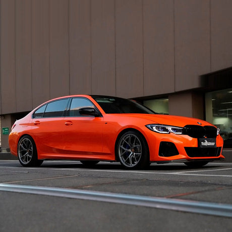 BMW Sedan Enhanced with TeckWrap Tangerine Orange Gloss Vinyl CG40-HD – Side Profile