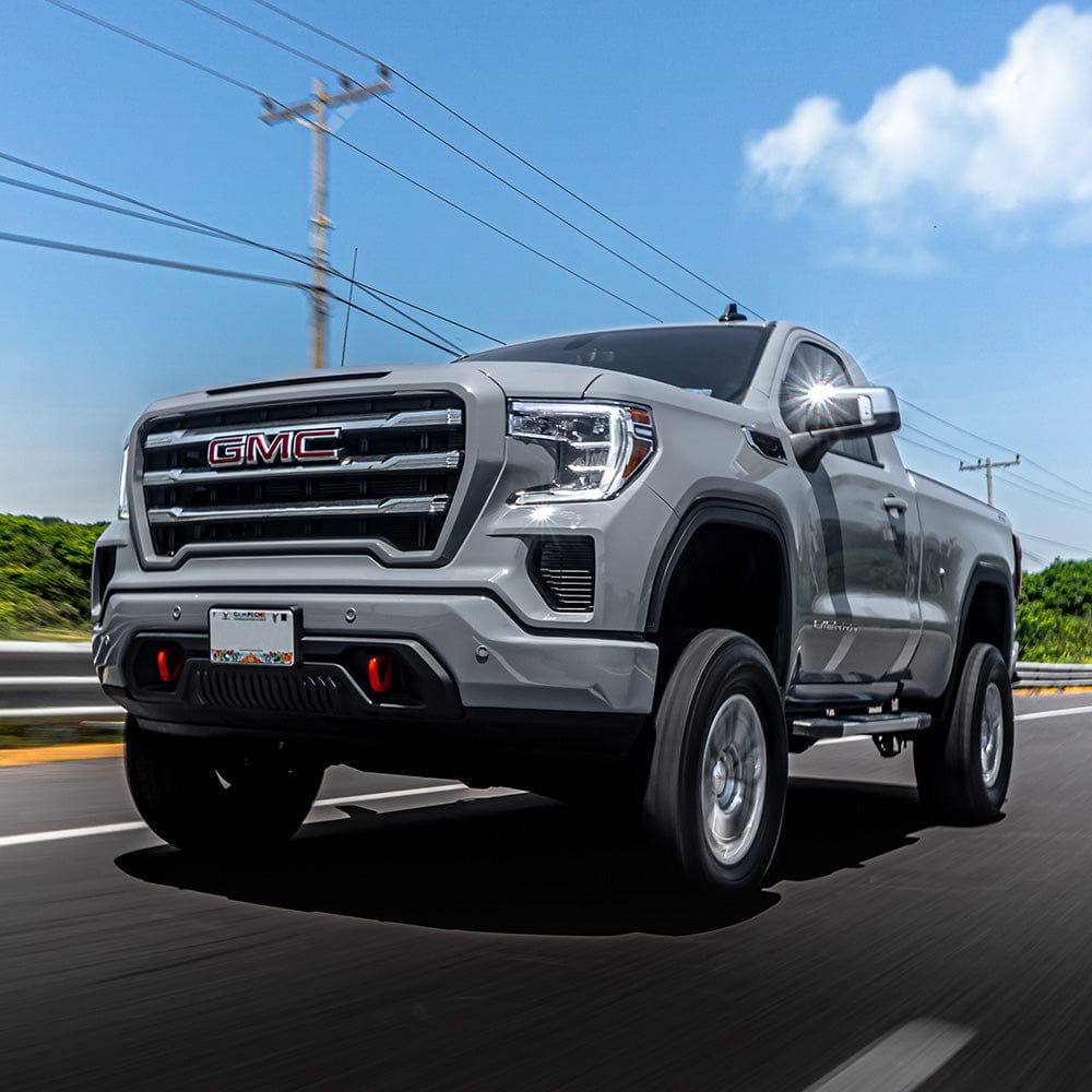 GMC truck fully wrapped in TeckWrap Glossy True Nardo Grey CG27-SH vinyl film on road