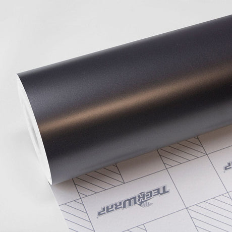 Roll of TeckWrap Satin Black Silver (HM02-R) Vinyl Wrap, showcasing its luxurious, subtle satin finish with hints of silver, ideal for sophisticated car detailing.