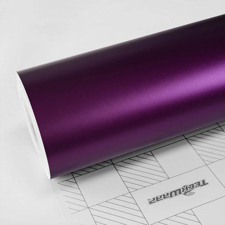 TeckWrap Concord Grape VCH403-S Satin Vinyl Wrap roll showcasing its deep, luxurious purple finish ideal for vehicle customization.