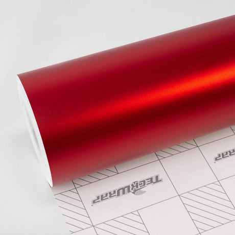 TeckWrap Flame Red SMT15 satin vinyl wrap roll with bold matte red finish and subtle metallic undertones.