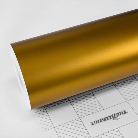 Roll of TeckWrap Golden Yellow (VCH408-S) Satin Vinyl Wrap highlighting rich, satin texture.