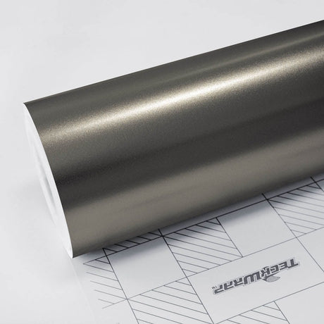 TeckWrap Gunsmoke Grey (ECH02) Satin Vinyl Wrap Roll showcasing a smooth, sophisticated grey finish ideal for premium vehicle styling.