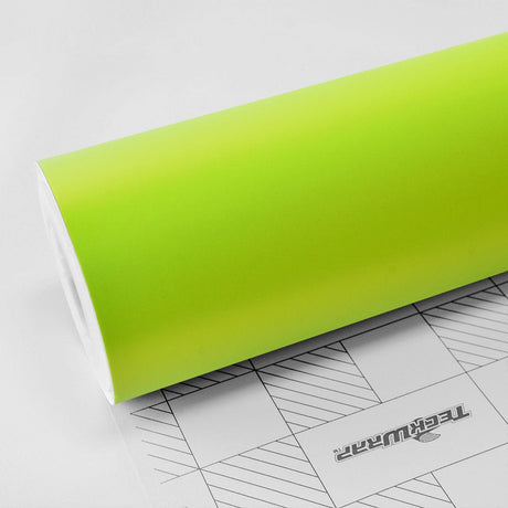 TeckWrap Satin Lawn Green (SMT14) vinyl roll, showcasing its vibrant, smooth finish ideal for vehicle wrapping.