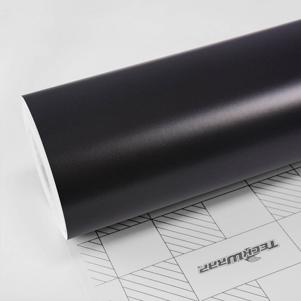 Roll of TeckWrap Matte Coal Black (MT01) Satin Vinyl Wrap featuring a refined matte finish, perfect for creating subtle, sophisticated vehicle styling.