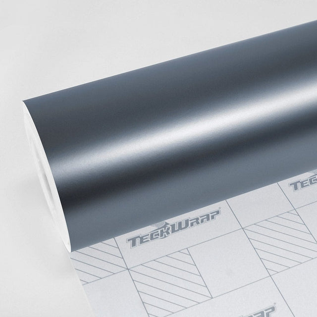 TeckWrap SMT19 satin metallic silver blue vinyl wrap roll close-up with soft satin sheen finish