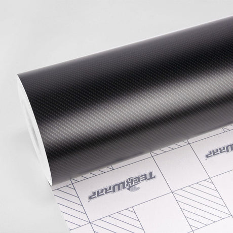 Roll of TeckWrap Matte Ceramic Carbon (RCF03M) Vinyl Wrap showcasing its refined matte finish and authentic carbon fiber pattern, ideal for premium vehicle customization.