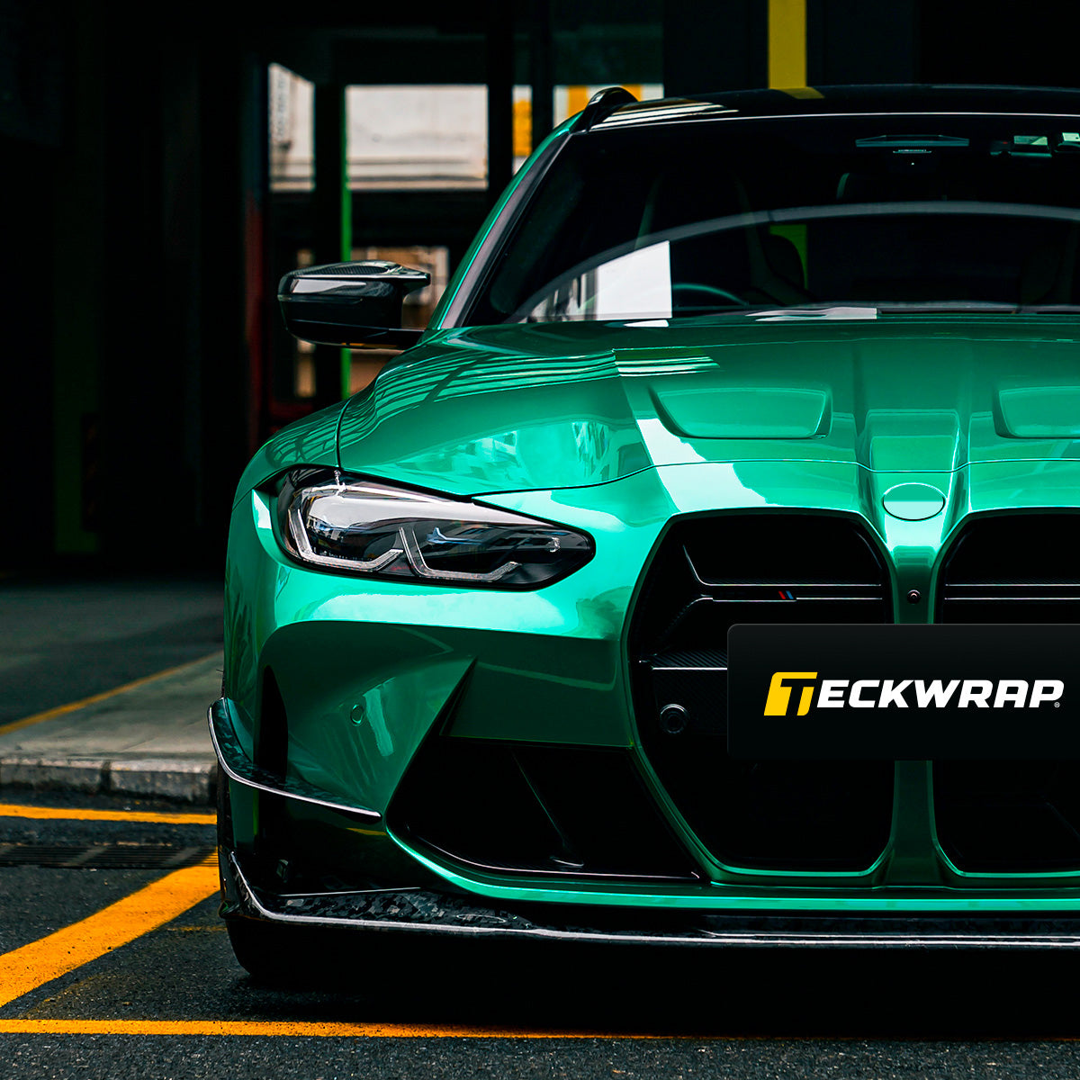 Car in a green color change vinyl wrap