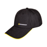 Black cap with yellow trim and 'Teckwrap' logo on a white background