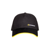 Front of Teckwrap Black cap with yellow rim and logo on a white background