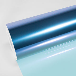 TeckWrap Cosmic Purple TWF-K70S window film roll featuring a glossy gradient from deep blue to aqua with a reflective finish, ideal for automotive and architectural glass tinting applications.