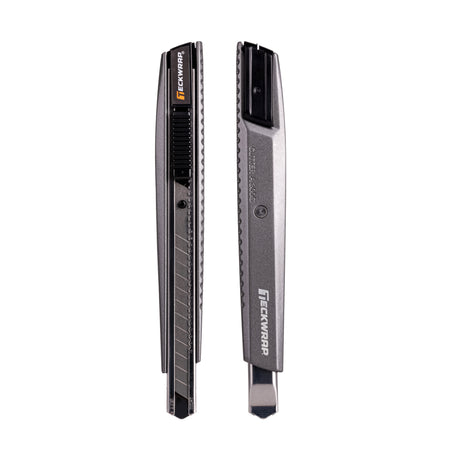 Dual view of TeckWrap 9mm Utility Knife – ergonomic, lightweight knife designed for detailed vehicle wrap trimming.