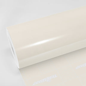 Roll of TeckWrap Vanilla Mist CG60-HD gloss vinyl wrap in a creamy off-white shade for car wrapping.