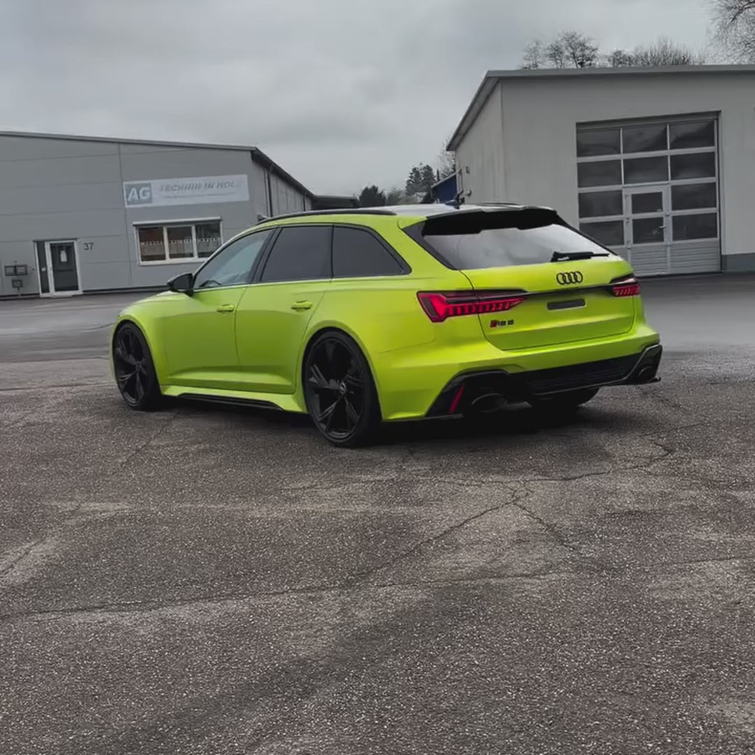 Audi RS6 Avant wrapped in TeckWrap Satin Yellow Lime vinyl (VCH412-S), satin lime finish — part 1 of 2
