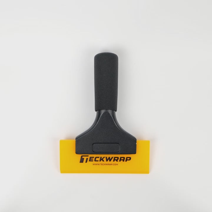 TeckWrap Window Tint Rubber Squeegee – ergonomic short handle tool with yellow edge for car window tint, vinyl wrap, and PPF installation