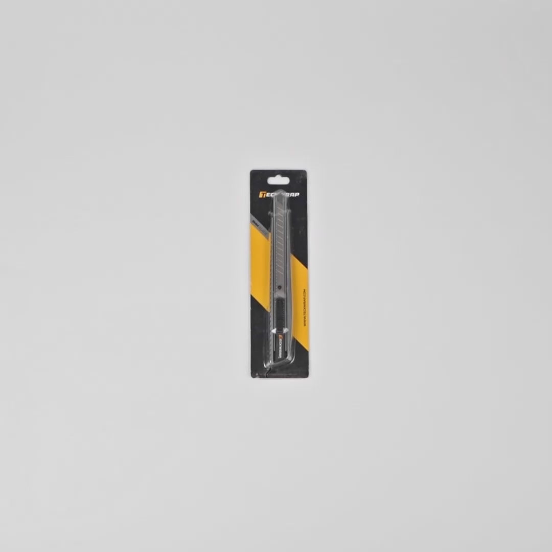 TeckWrap 9mm utility knife with sleek black design, precision cutting blade, and branded packaging – available in 3 to 20 piece sets