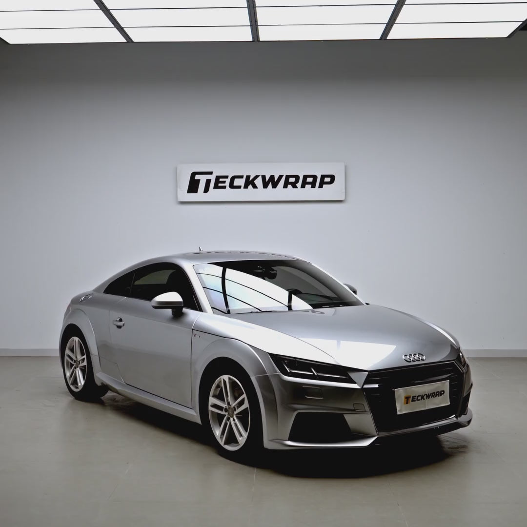 Audi TT with TeckWrap Gloss Stellar Silver Metallic paint protection film (CPX406), finished car in a studio