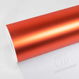 Satin Flame Orange Vinyl Wrap VCH418-M roll displayed on TeckWrap liner, showing a vivid burnt orange satin finish with a bright metallic highlight