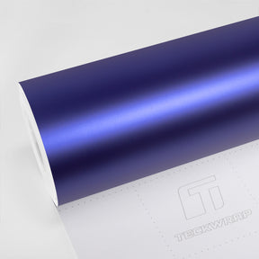 Close-up of Satin Imperial Blue Vinyl Wrap VCH420-M showing rich blue satin finish with smooth metallic reflection