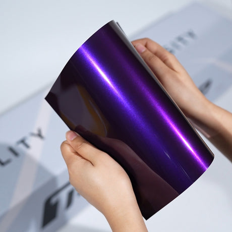 TeckWrap A5 Chameleon Special Effect Paint Protection Film sample in purple with glowing violet color-shift highlight