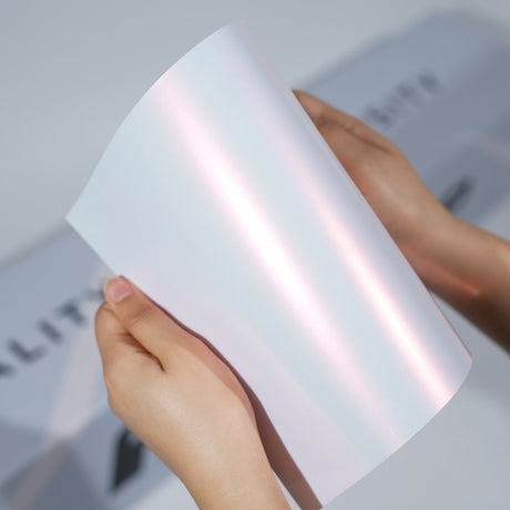 TeckWrap A5 Pearlescent PPF sample in white with soft pink light shift