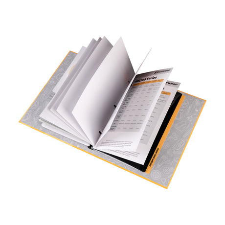 Open TeckWrap sample book with clear film sheets, specification pages, and window tint film tabs