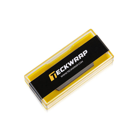 Angled view of TeckWrap Custom Round Corner Blades case with transparent cover and black logo band