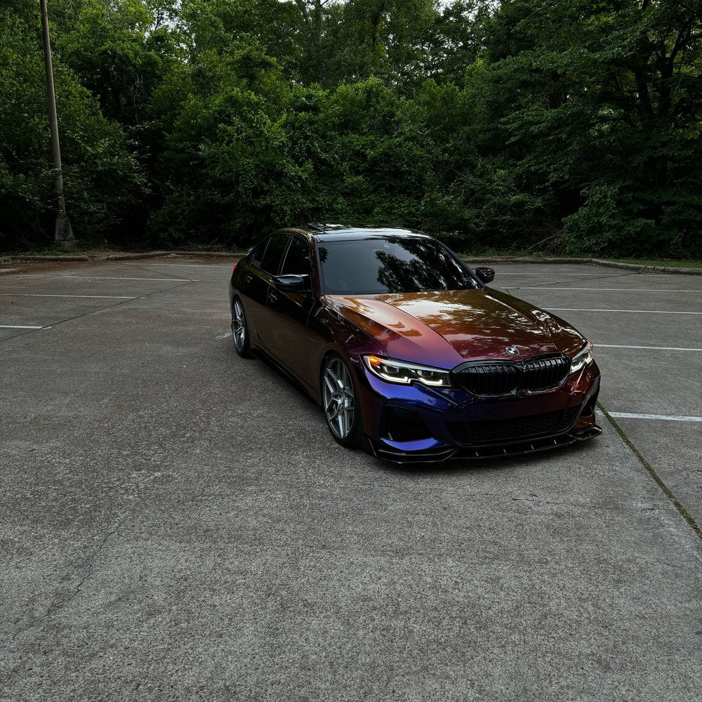 BMW 3 Series wrapped in TeckWrap Gloss Color Shift Chameleon Purple Sunset (RD20PRO-HD), front three-quarter view