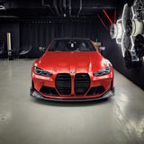 BMW M4 Competition wrapped in TeckWrap Satin Crimson Red vinyl (VCH401-S), front three-quarter view in a studio