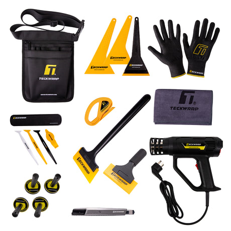 TeckWrap Window Tinting Film Installation All-in-One Master Set – complete tinting tool kit with squeegees, knives, heat gun, gloves, spray bottle, and accessories for professional window film application