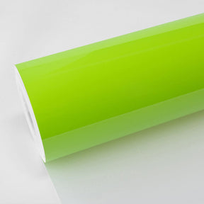 TeckWrap Gloss Gecko Green (CG41-HD) vinyl wrap roll showcasing its vibrant, high-gloss lime-green finish.