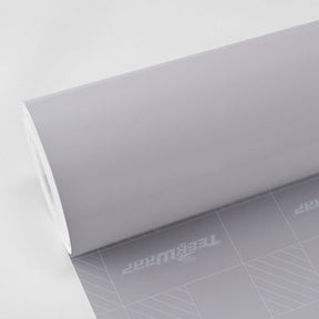 TeckWrap Slate Grey (CG16-HD) Vinyl Wrap in roll form, showcasing a premium high-gloss slate grey finish and precision-marked backing paper — designed for seamless, high-quality vehicle wrapping.