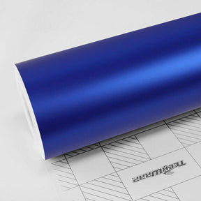 Teckwrap Satin Admiral Blue (SMT08) vinyl wrap roll showcasing a smooth satin finish, ideal for vehicle customization and styling.