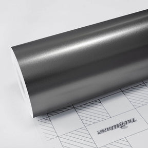 TeckWrap Charcoal Grey (ECH03) Satin Vinyl Wrap roll showcasing its elegant, subtle metallic finish.