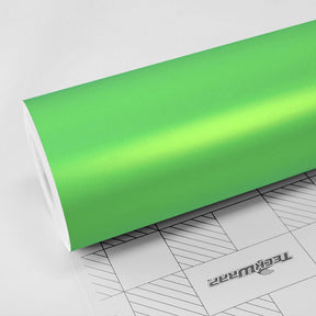 Roll of Paradise Green Satin Vinyl Wrap (SMT12) by TeckWrap, showcasing its smooth, satin finish and vibrant green color.