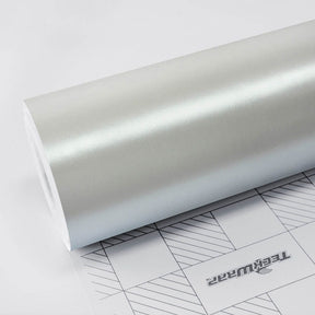 Close-up of a roll of Teckwrap Satin Pearl White (ECH01) vinyl wrap, highlighting its smooth, luxurious pearl finish and subtle satin sheen.