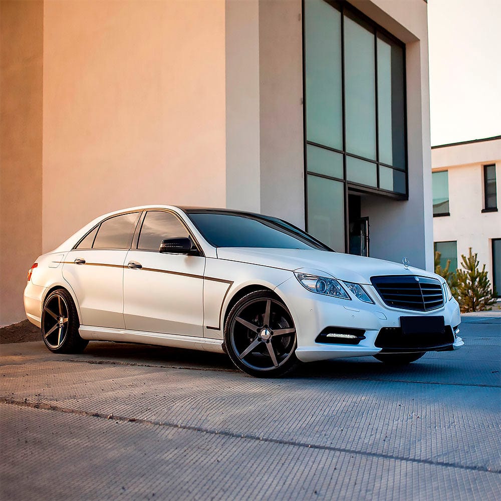 White Wrapped Rims Pearl White Car With Black Rims